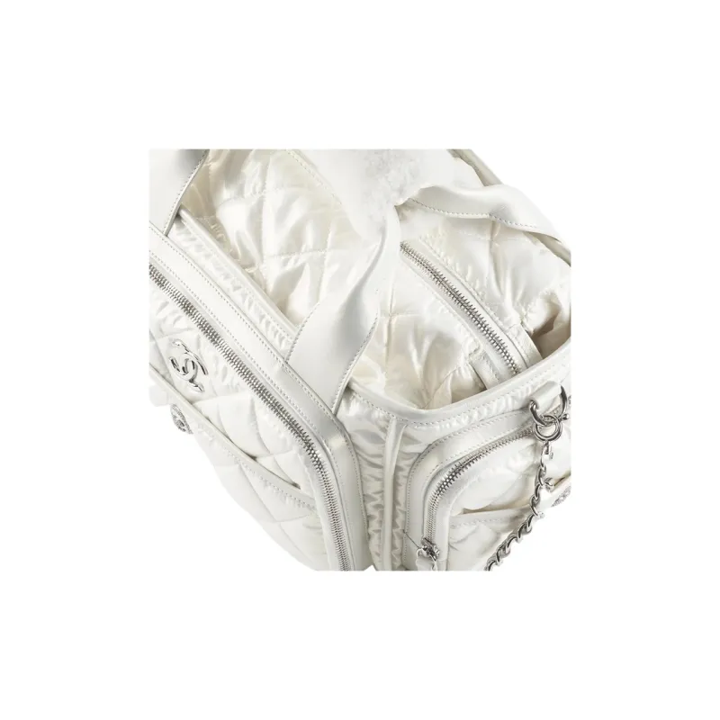 CHANEL Nylon Bowling Bag, Handbag, Shoulder Bag, Crossbody Bag Tubas Women's White-3