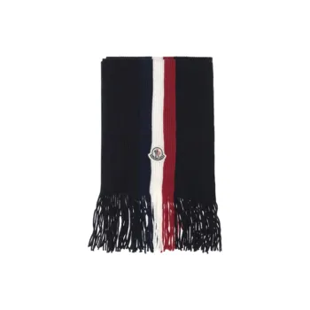 Moncler Logo Patch Fringe Detailed Scarf