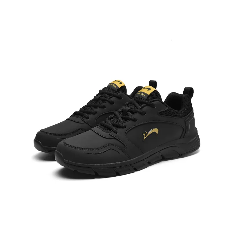 K bird Cushioned Slip Resistant Water Resistant Low Top Running Shoes Men's Black Gold-2