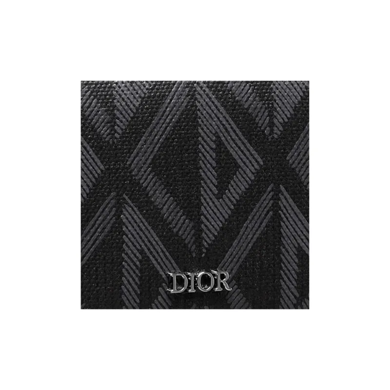 DIOR Cowhide Patchwork Canvas Business Card Holder Men's Black-4