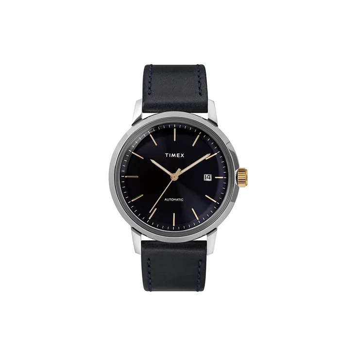 TIMEX MARLIN Collection Wrist Watch Automatic Mechanical Movement Leather Strap 40mm Black Dial Men's Watches TW2T23100-0