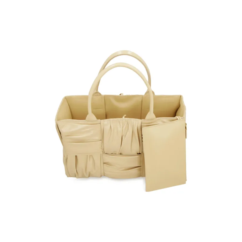 Bottega Veneta ARCO Calfskin Handbag Regular Women's Beige Yellow-3