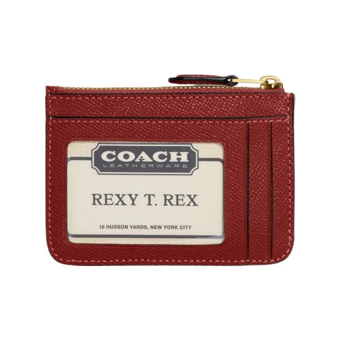 COACH Mini Id Skinny Cross-Stitch Leather Coin Purses Card Holders Mini Women's Enamel Red-1