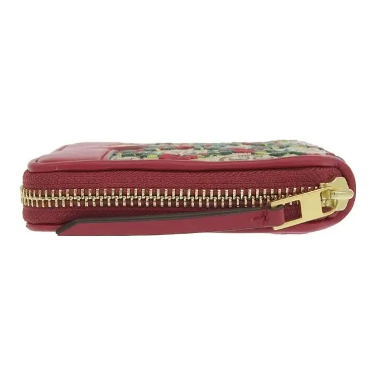 TORY BURCH T Monogram Canvas Leather Coin Purses Wallets Regular Women's Red-4