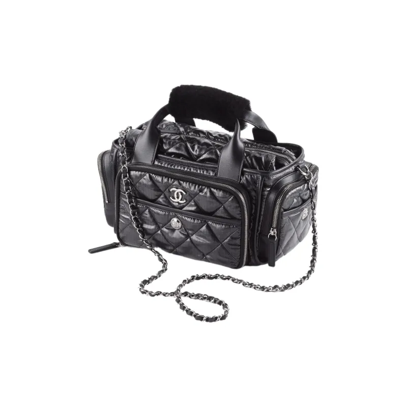CHANEL Nylon Bowling Bag, Handbag, Shoulder Bag, Crossbody Bag Tubas Women's Black-1