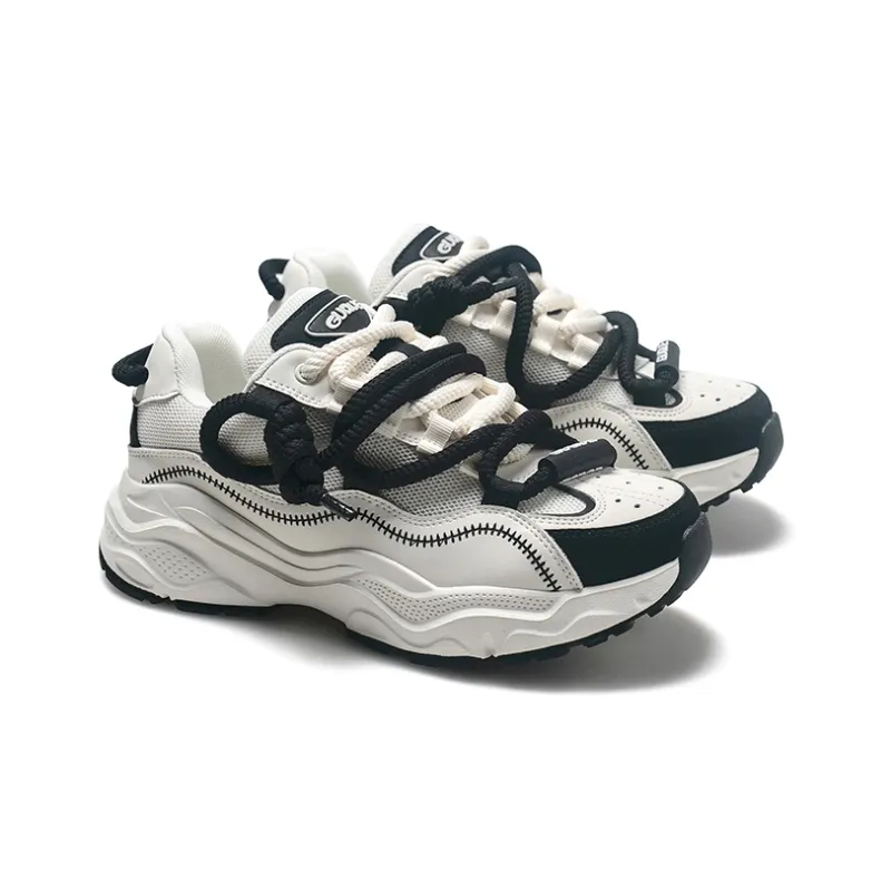 Ancient Finches Stars Collection Low Top Chunky Sneakers Unisex Beige Black-3