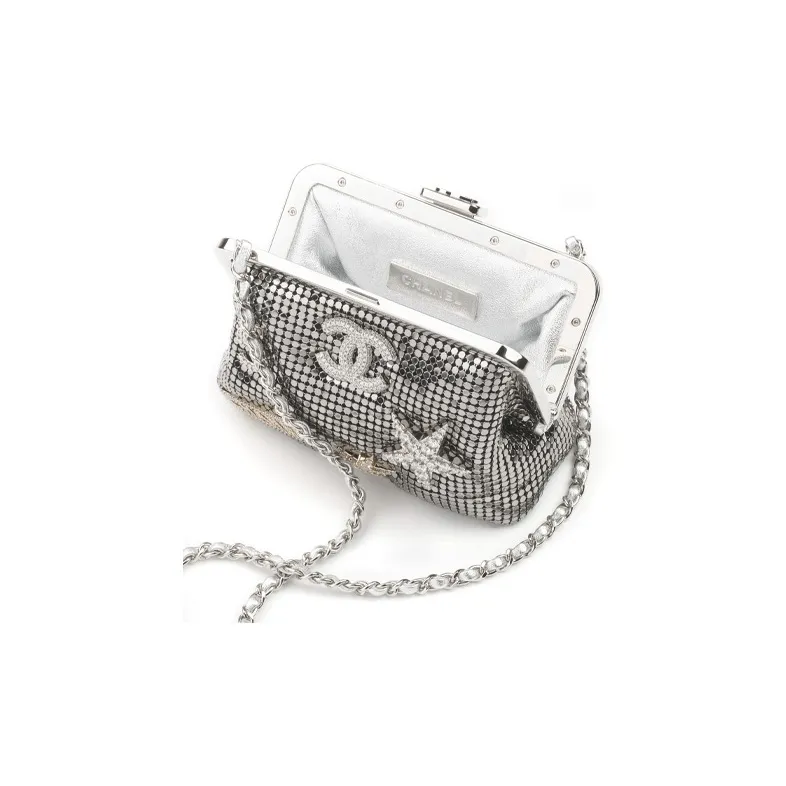 CHANEL Metal Mesh Rhinestone Mini Bag Shoulder Bag, Crossbody Bag, Handbag Mini Women's Silver-2