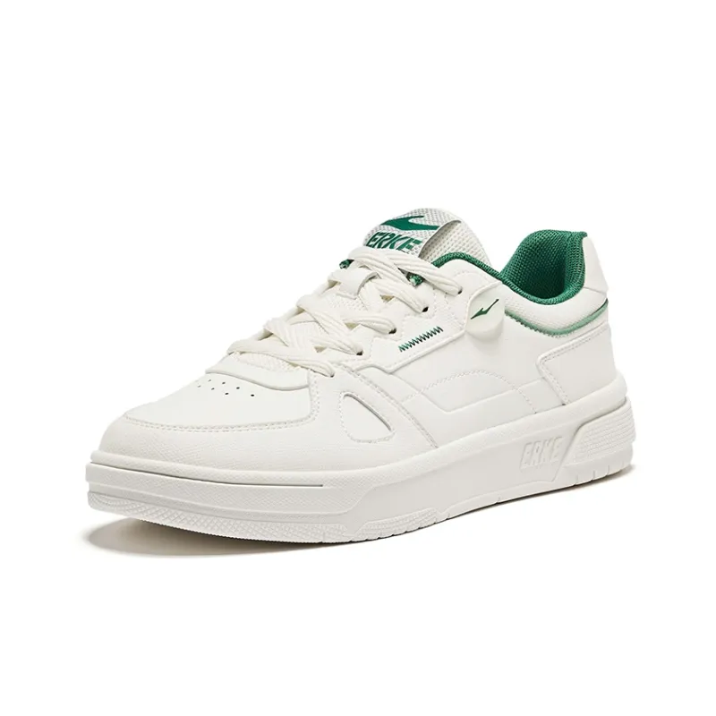 Erke New Beginning Cushioning, Wear Resistant Low Top Skateboard Shoes Men's White Green-2