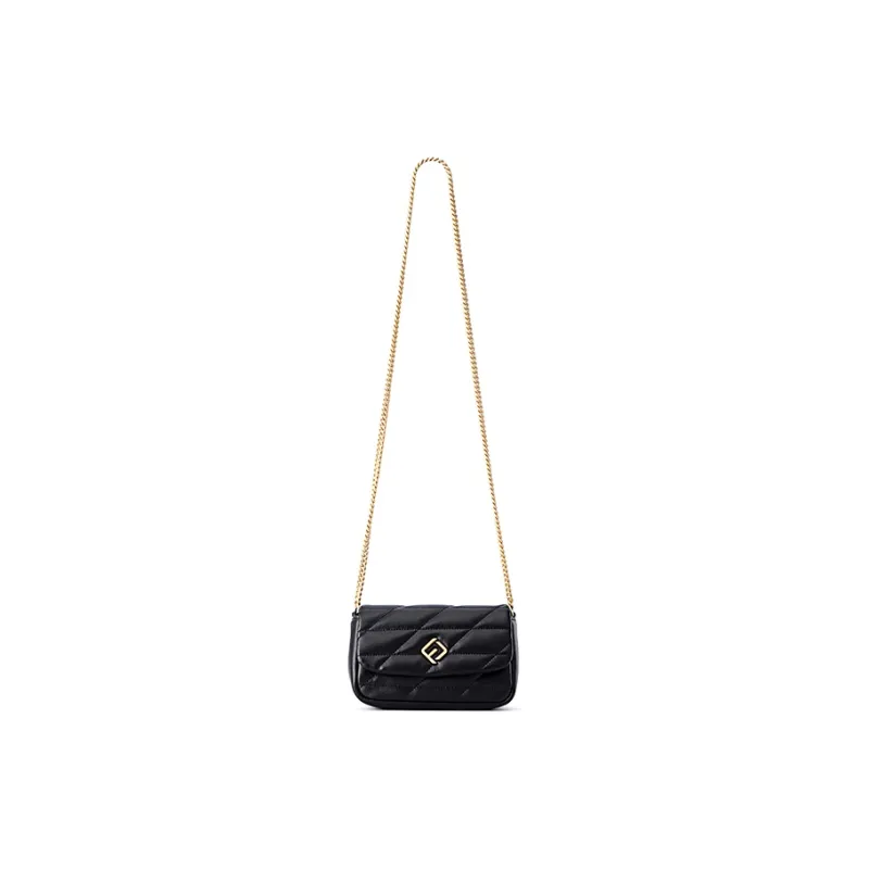 FION Cow Leather Shoulder Bag Medium Size Women's Black-4