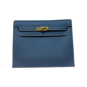 HERMES Kelly Danse Swift Leather Clutch Women's Bleu Jean Denim Blue