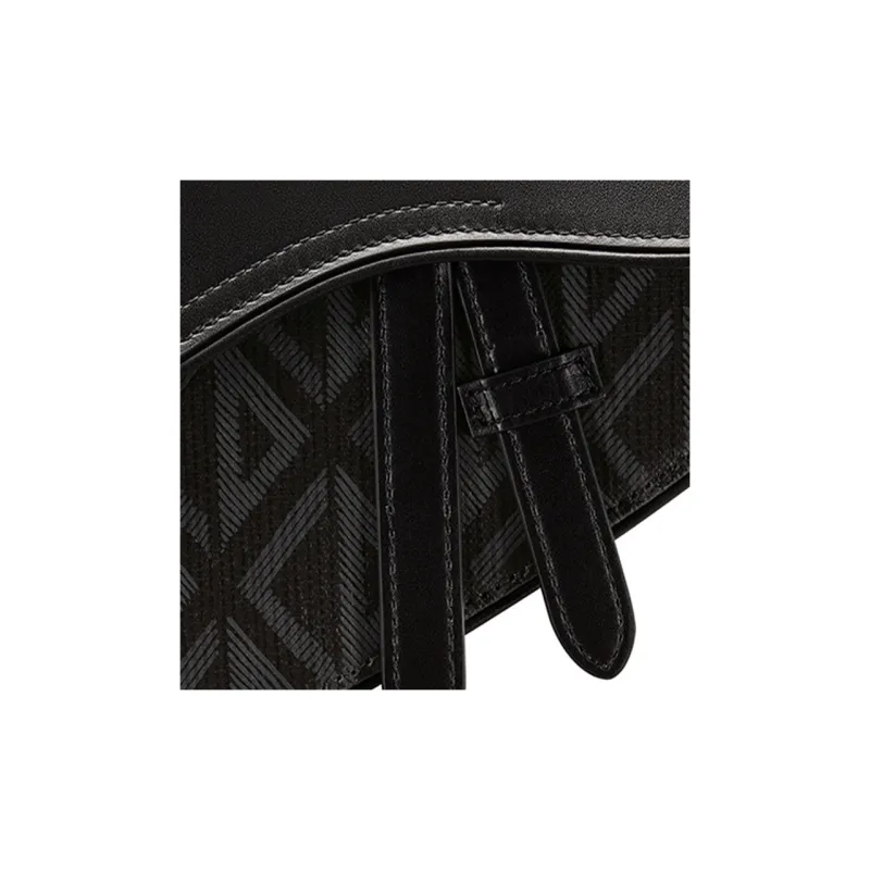 DIOR Black Canvas Smooth Cow Leather Saddle Bag Fanny Pack Portable Crossbody Bag Shoulder Bag Mini Men's Black-5