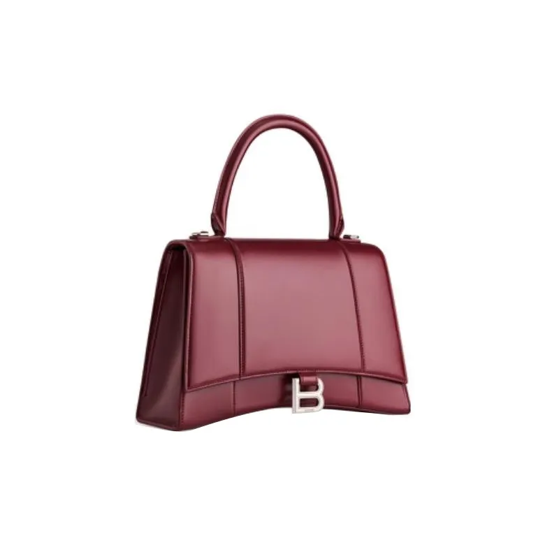 Balenciaga Hourglass Cow Leather Hourglass Bag Shoulder Bag Crossbody Bag Handbag Medium Size Unisex Burgundy-4