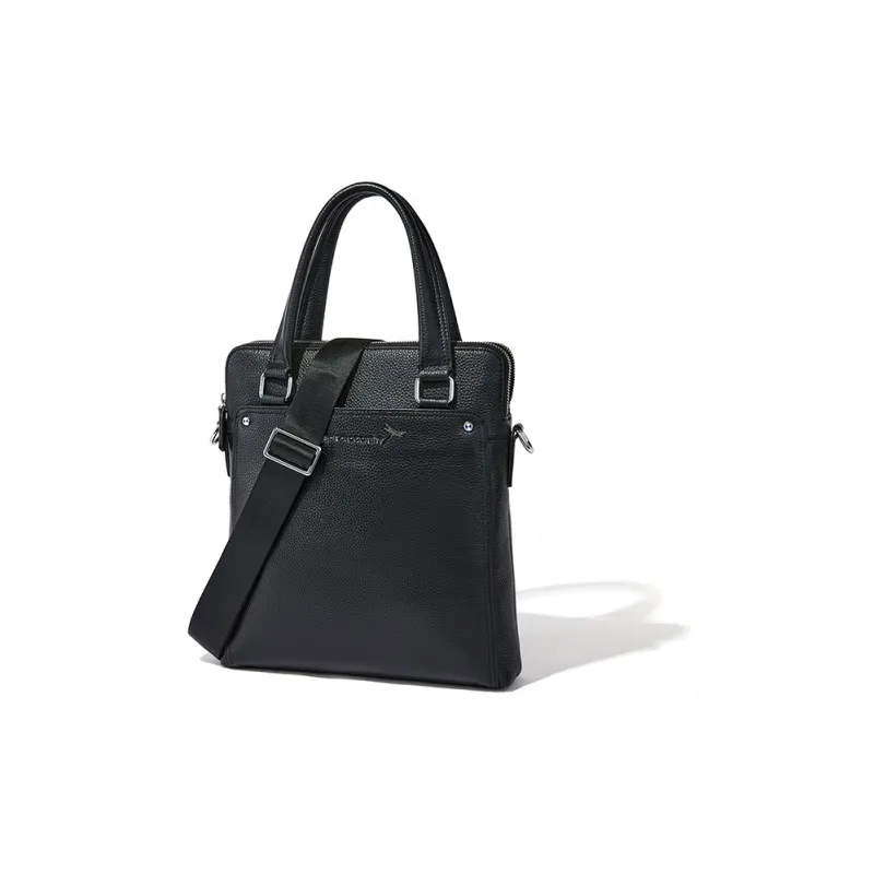 RED DRAGONFLY Top Grain Cow Leather Handbag Briefcase Medium Size Men's Black-1