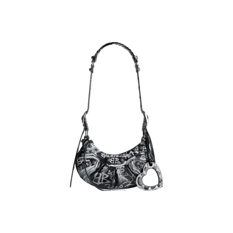 Balenciaga Le Cagole Shoulder Bag Xs Black/White Graffiti-0