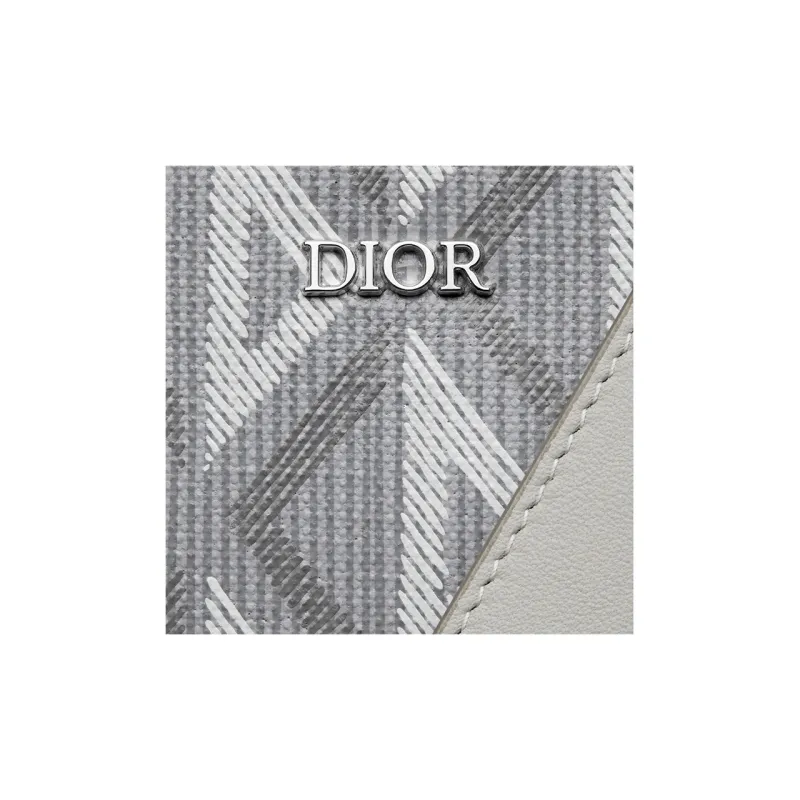 DIOR Smooth Cow Leather With Cotton Grey Canvas Card Holders File Pouches Clutches Men's Gray-3