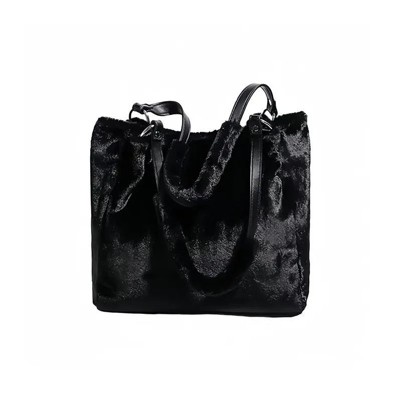 UNITE STAR Plush Tote Bag Shopping Bag Shoulder Bags Women's Black/White/Khaki-2