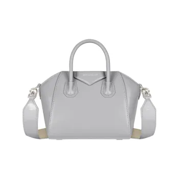Givenchy Antigona Calfskin Shoulder Bag Crossbody Bag Handbag Mini Women's Light Gray & Natural Beige