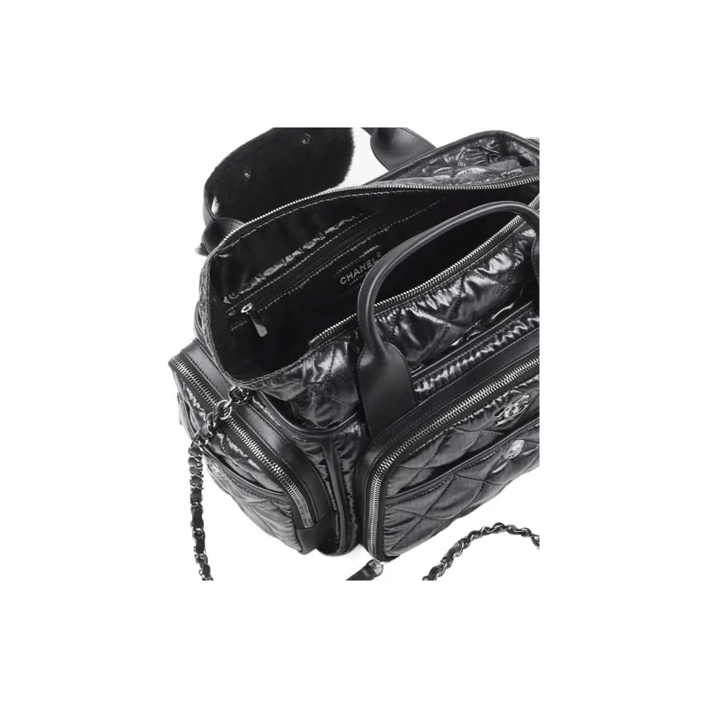 CHANEL Nylon Bowling Bag, Handbag, Shoulder Bag, Crossbody Bag Tubas Women's Black-3