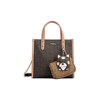 FION Artificial Leather Handbag Medium Size Women's Coffee & Tea Brown/White & Tea Brown