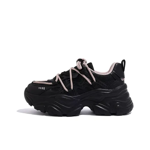 HUANQIU Low-Top Chunky Sneakers Women's Black Pink