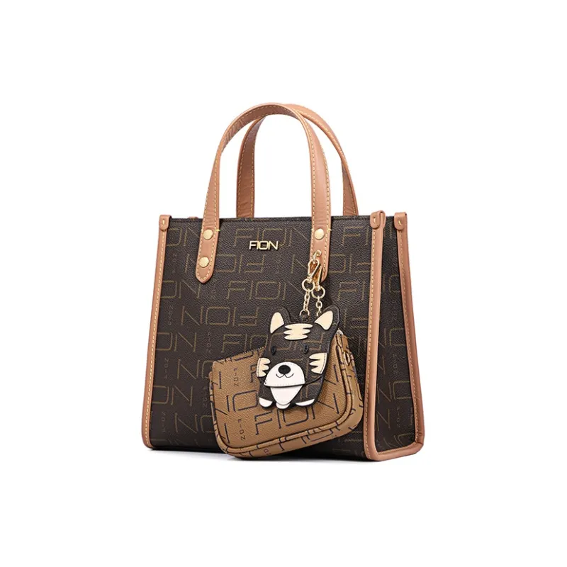 FION Artificial Leather Handbag Medium Size Women's Coffee & Tea Brown/White & Tea Brown-1
