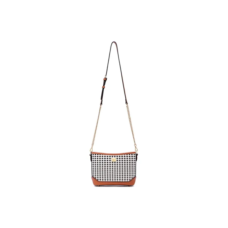 FION Cow Leather Hobo Bag, Travel Bag, Shoulder Bag, Crossbody Bag Medium Size Women's Beige & White-1