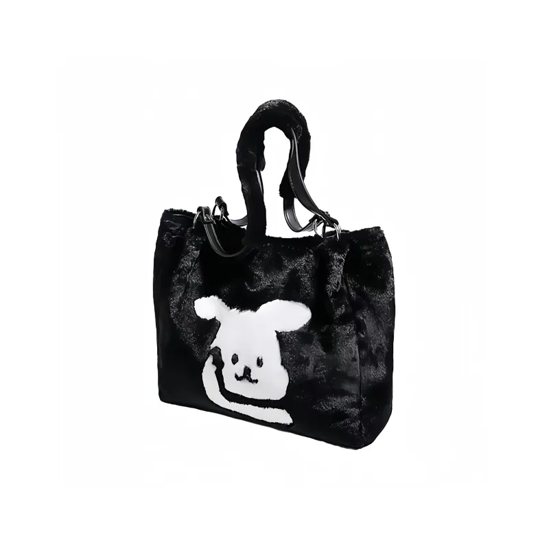 UNITE STAR Plush Tote Bag Shopping Bag Shoulder Bags Women's Black/White/Khaki-3