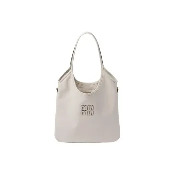 MIU MIU Leather Tote Bag Shopping Bag Handbag Women's Chalk White