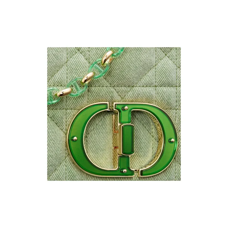 DIOR Caro Denim Handbag Crossbody Bag Shoulder Bag Women's Bright Green-5