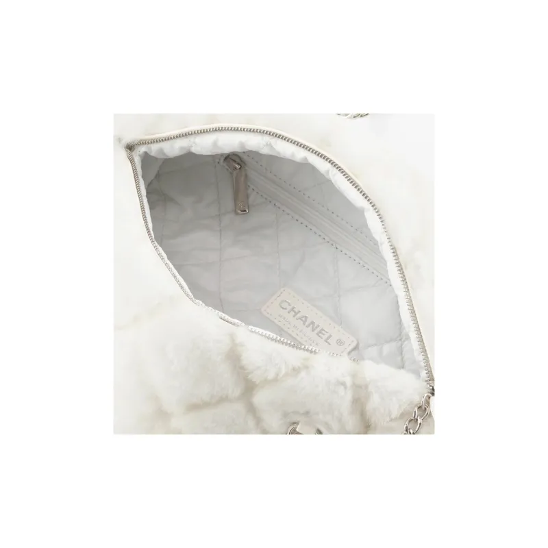 CHANEL Shearling Sheepskin Bowling Bag, Shoulder Bag, Crossbody Bag Trumpets Women's White-2