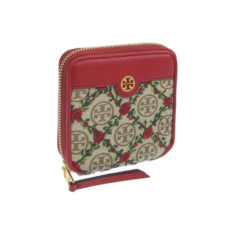 TORY BURCH T Monogram Canvas Leather Coin Purses Wallets Regular Women's Red-1