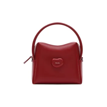 MUVA Cow Leather Handbag Small Size Women's Milkshake White/Party Red/Burnt Tea Brown