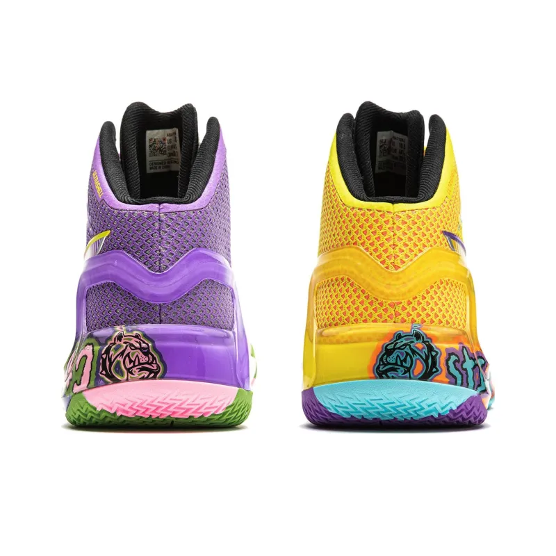 LiNing Liren 4 Cushioning Anti Slip And Wear Resistant Lightweight Rebound Mid Top Basketball Shoes Men's Purple Yellow-5