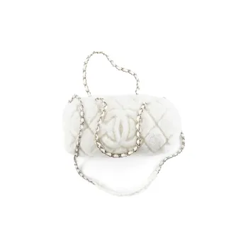 CHANEL Shearling Sheepskin Bowling Bag, Shoulder Bag, Crossbody Bag Trumpets Women's White