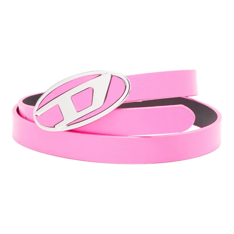 DIESEL Metal Oval 'D' Smooth Buckle Leather Belts Women's Vibrant Pink Width 1.9cm-1