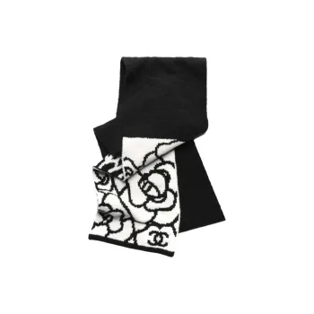 CHANEL Knit Scarves Women's Black/White