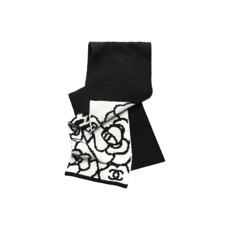 CHANEL Knit Scarves Women's Black/White-0