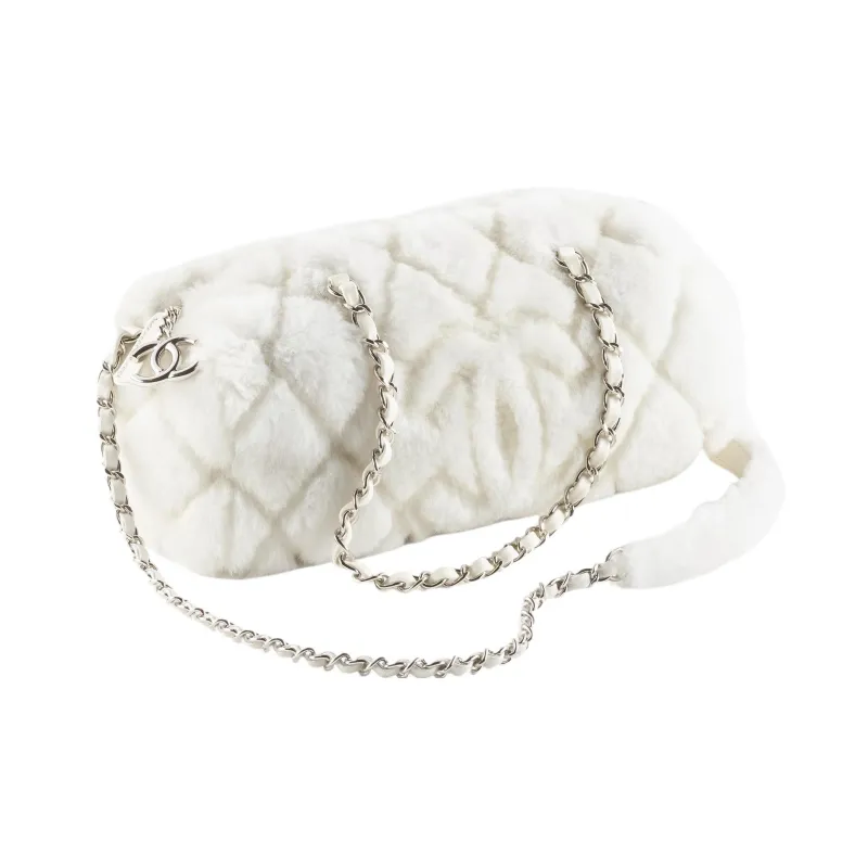 CHANEL Shearling Sheepskin Bowling Bag, Shoulder Bag, Crossbody Bag Trumpets Women's White-1