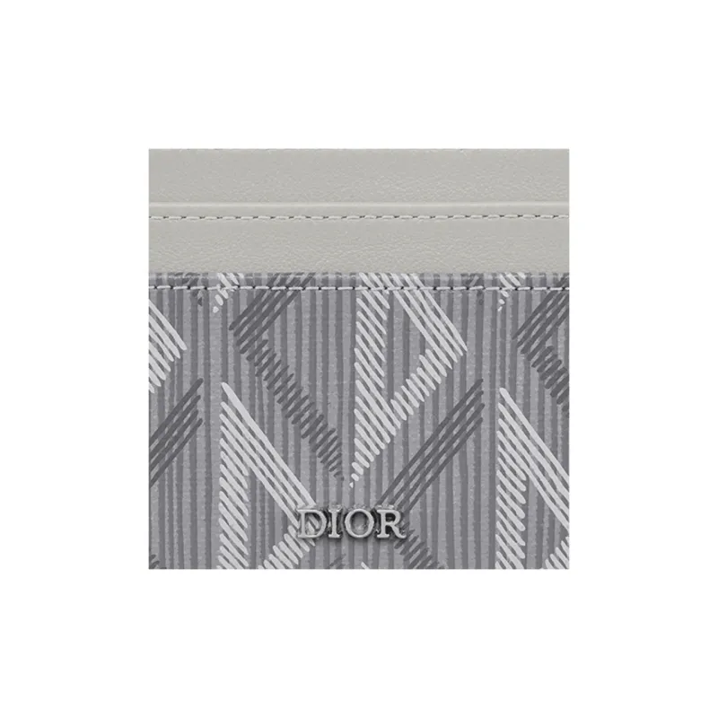 DIOR Smooth Cow Leather, Cotton, Gray Canvas Card Holder Card Holder Men's Gray-2