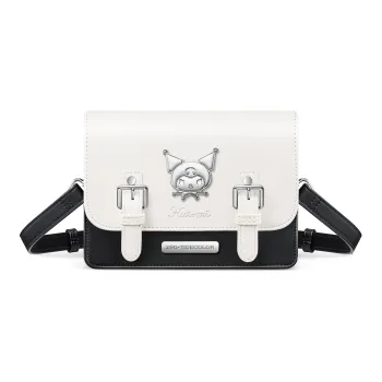 Zgo Sanrio Kuromi Collection PU Cambridge Shoulder Bag Crossbody Messenger Bag Women's Black White/Purple White