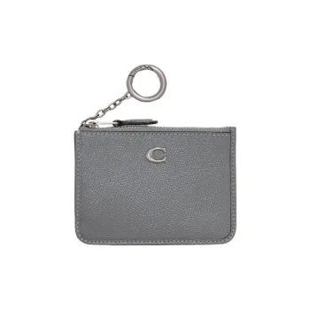 COACH Mini Id Skinny Cross-Stitch Leather Coin Purses Card Holders Mini Women's Gray Blue