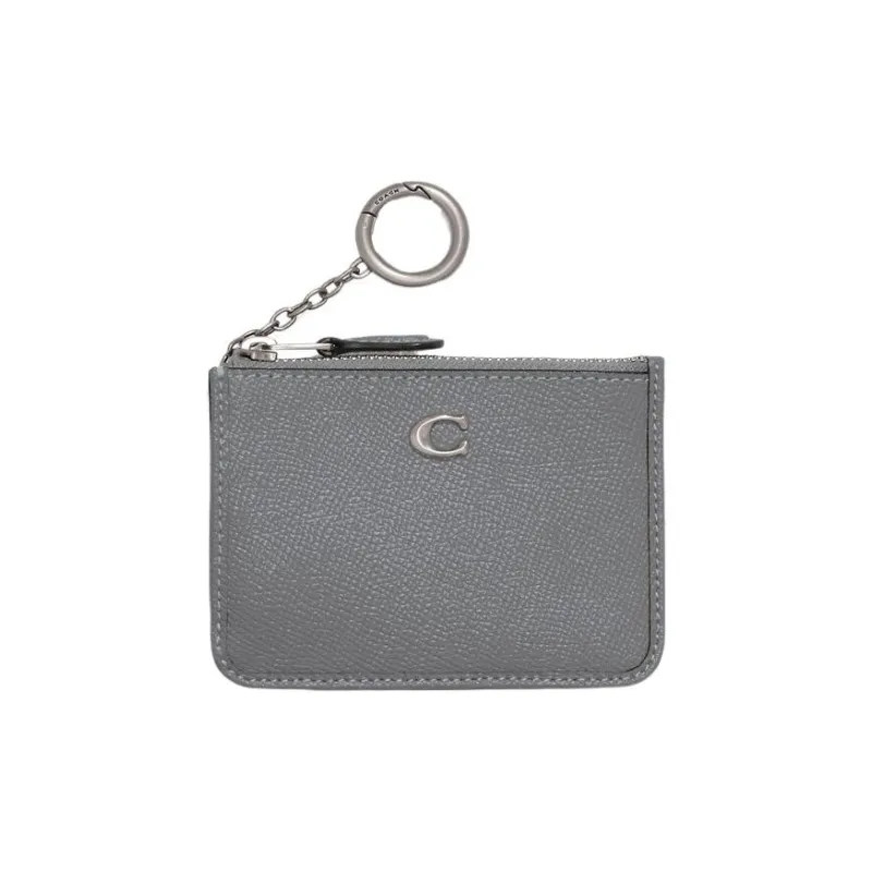 COACH Skinny Id Case Cross-Stitch Leather Coin Purses Card Holders Mini Women's Gray Blue-0