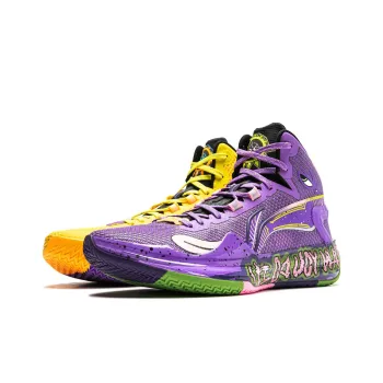 LiNing Liren 4 Cushioning Anti Slip And Wear Resistant Lightweight Rebound Mid Top Basketball Shoes Men's Purple Yellow