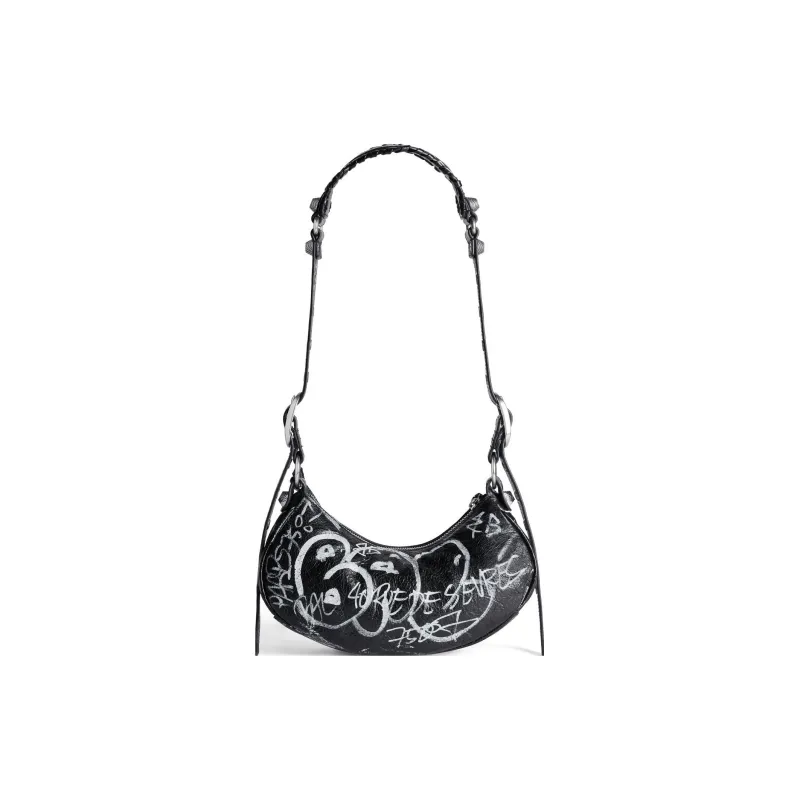 Balenciaga Le Cagole Shoulder Bag Xs Black/White Graffiti-3