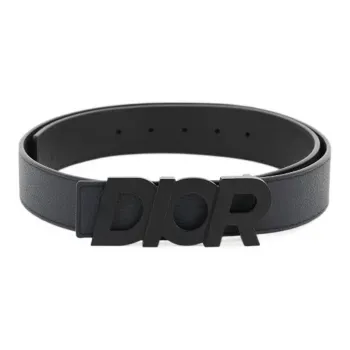 DIOR Matte Letter Logo Smooth Buckle Leather Belts Unisex Black Width: 3.5cm