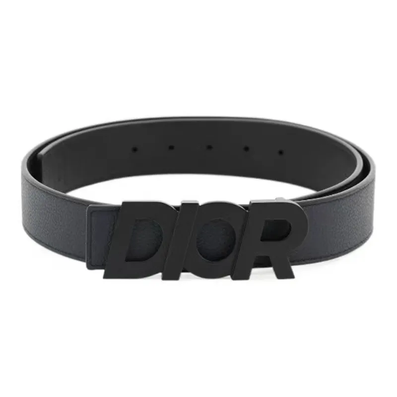 DIOR Matte Letter Logo Smooth Buckle Leather Belts Unisex Black Width: 3.5cm-0