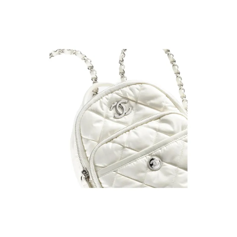 CHANEL Nylon Backpack Women's White-3