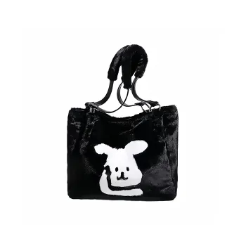 UNITE STAR Plush Tote Bag Shopping Bag Shoulder Bags Women's Black/White/Khaki