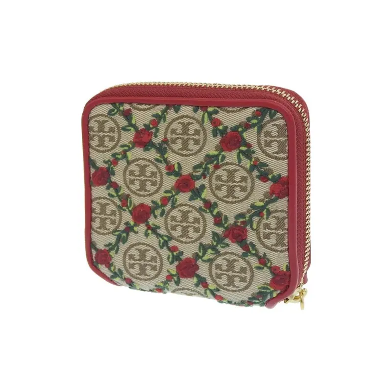 TORY BURCH T Monogram Canvas Leather Coin Purses Wallets Regular Women's Red-2