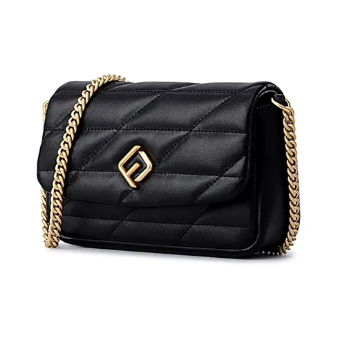 FION Cow Leather Shoulder Bag Medium Size Women's Black-2